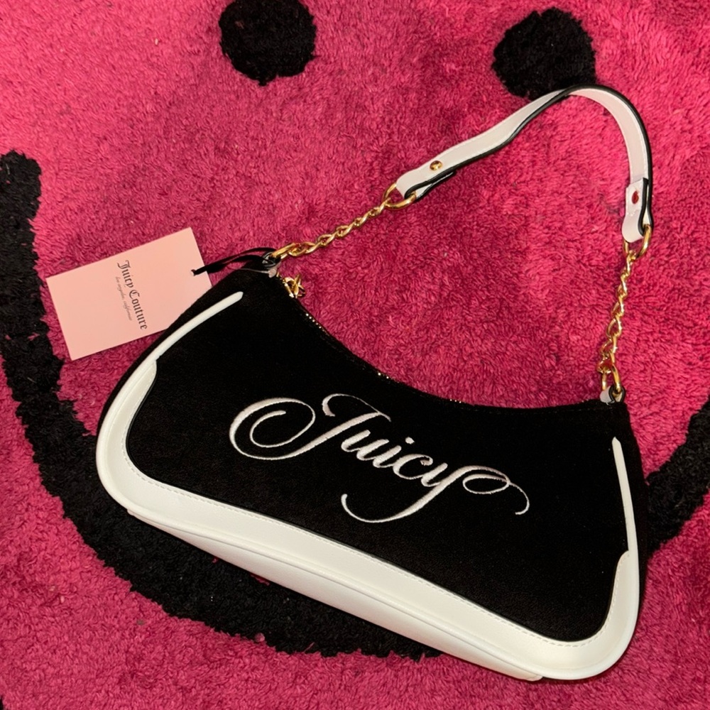 NWT JUICY COUTURE LIQUORICE RAISING STAR SHOULDER BAG BLACK FELT & EMBROIDERY
